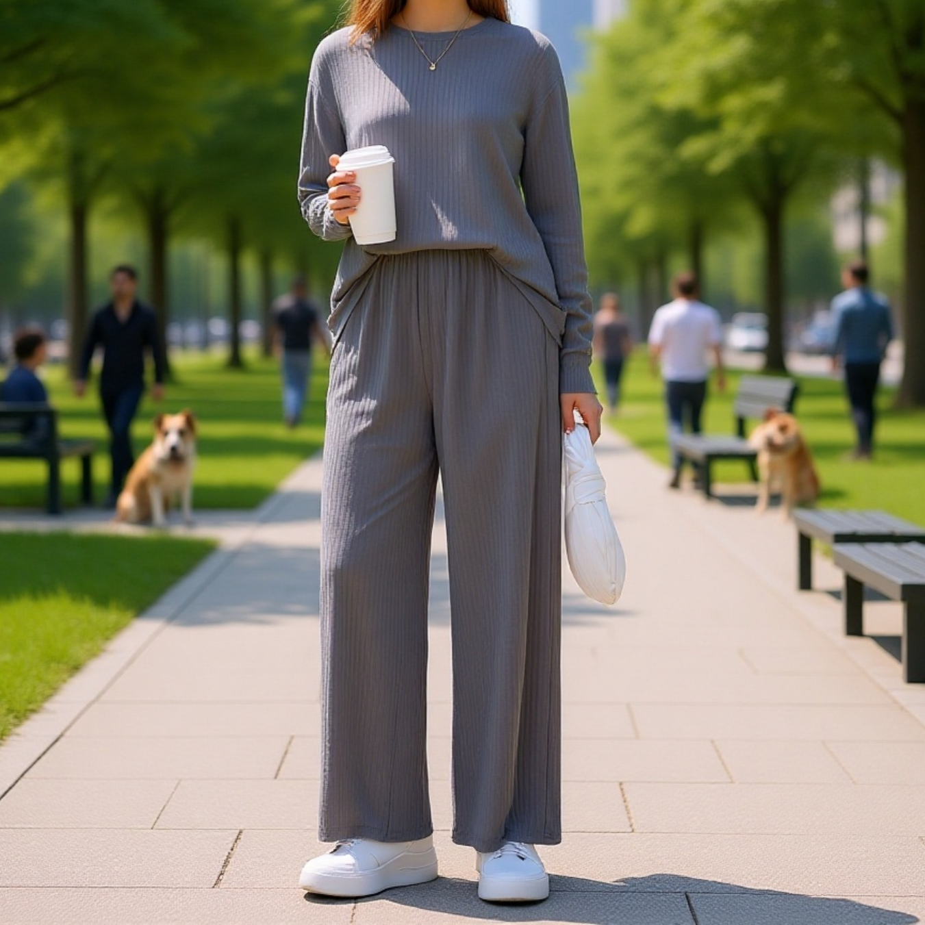 طقم كاجوال محبوك مضلع لفصل الخريف