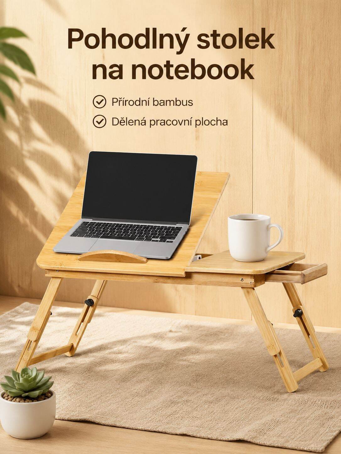 Skládací přenosný stolek na notebook do postele pro lenochy