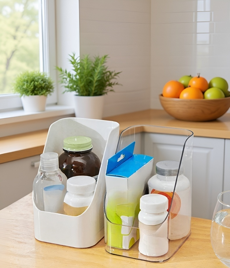 Space-saving cosmetic box for desk or vanity