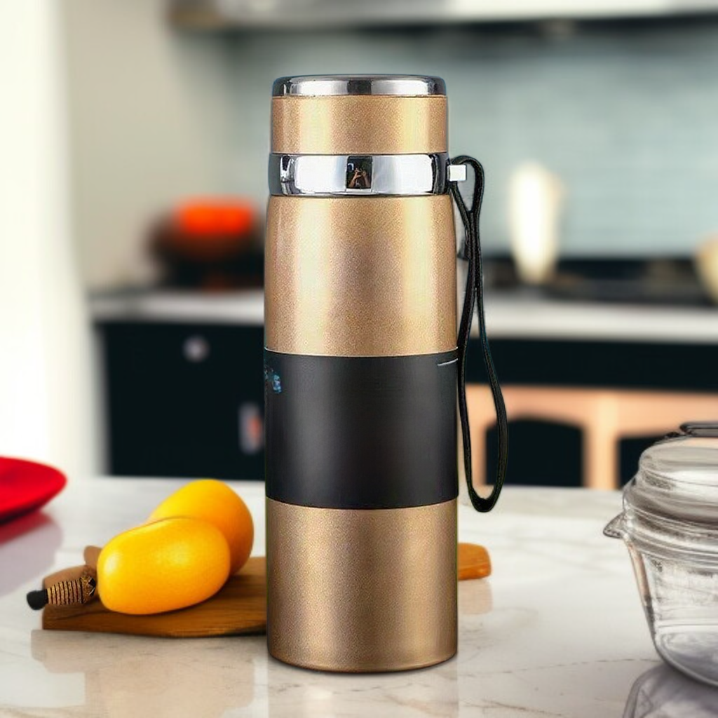 Cyclist with portable water bottle attached to bike