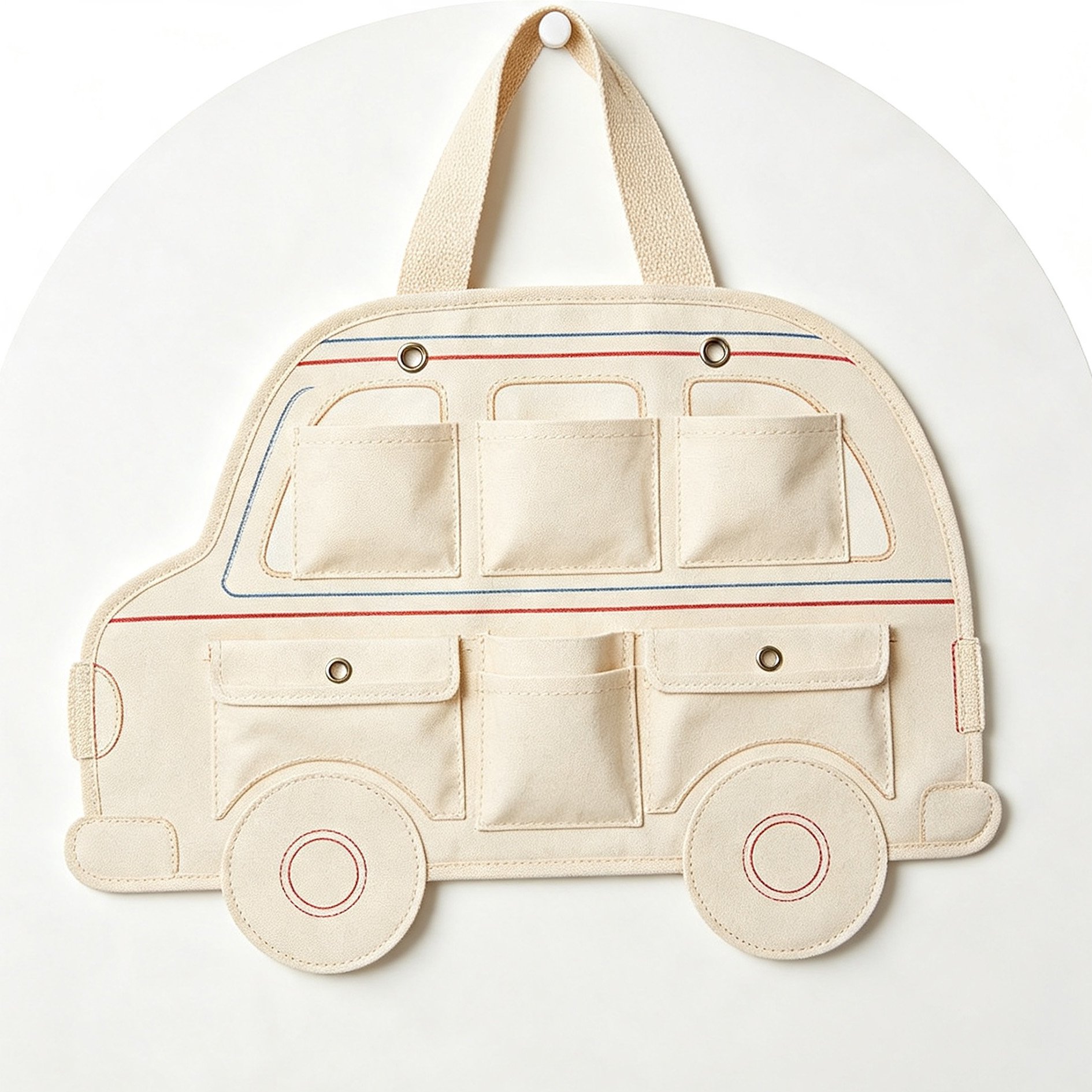 Bus-shaped fabric wall-mounted storage bag