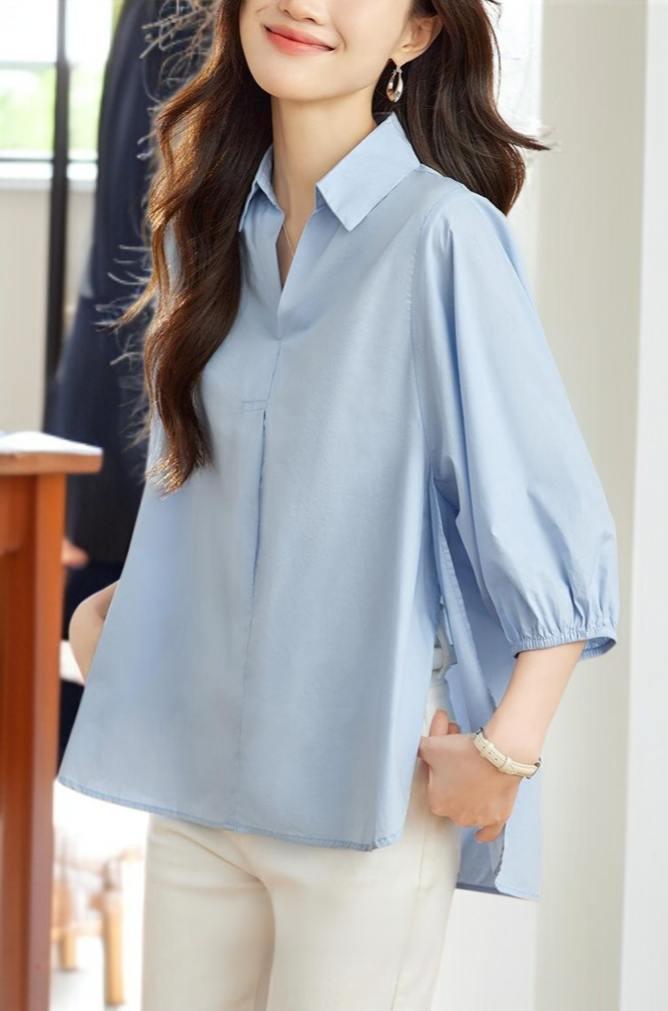 여성 칠부 블라우스 다양한 각도 이미지