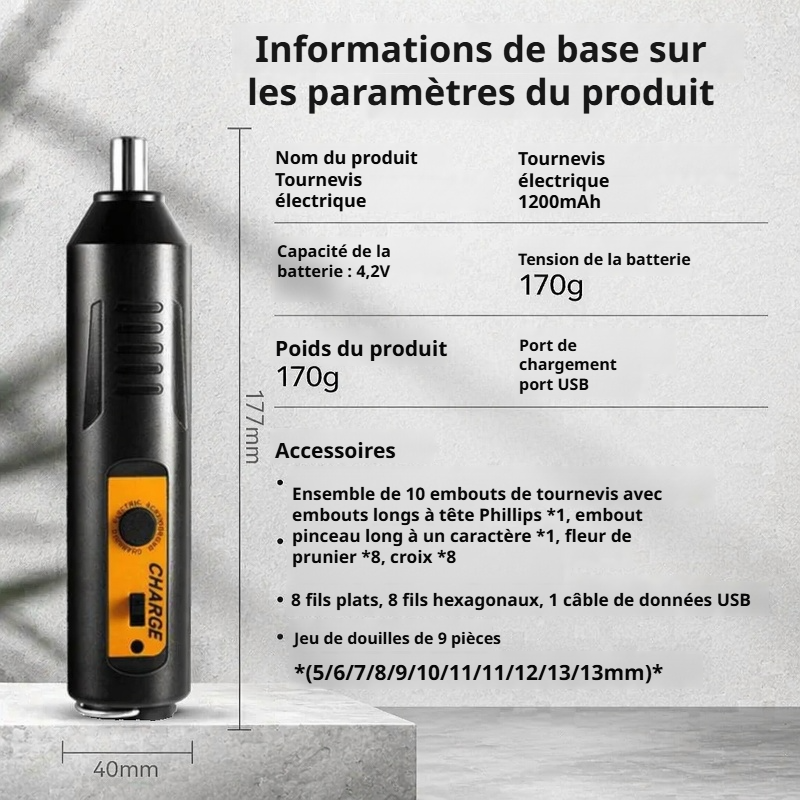 Tournevis électrique rechargeable au lithium, mini perceuse-visseuse à percussion domestique