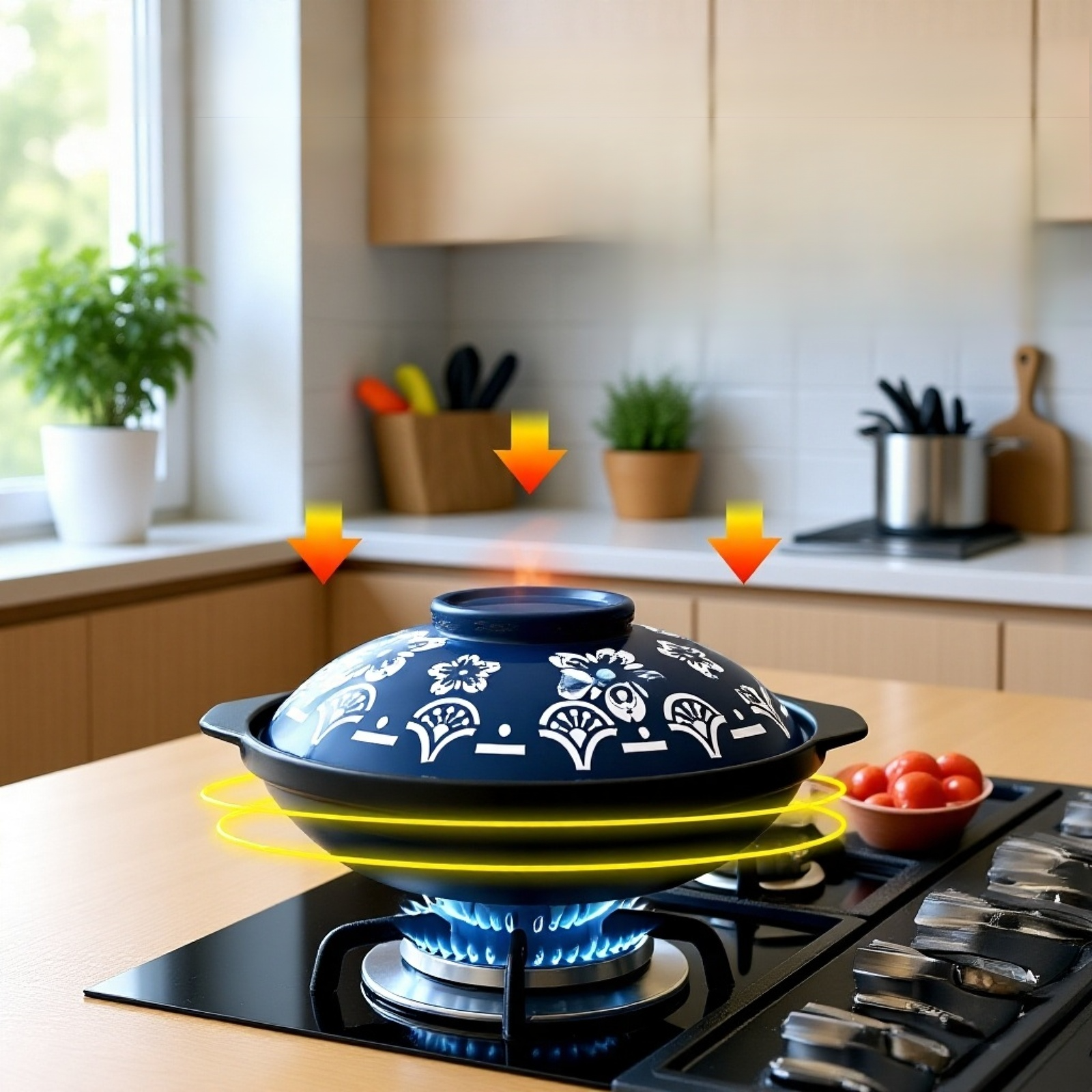 Cazuela de cerámica No. 8/No. 9, diseño de flor de ciruelo, uso en fuego abierto