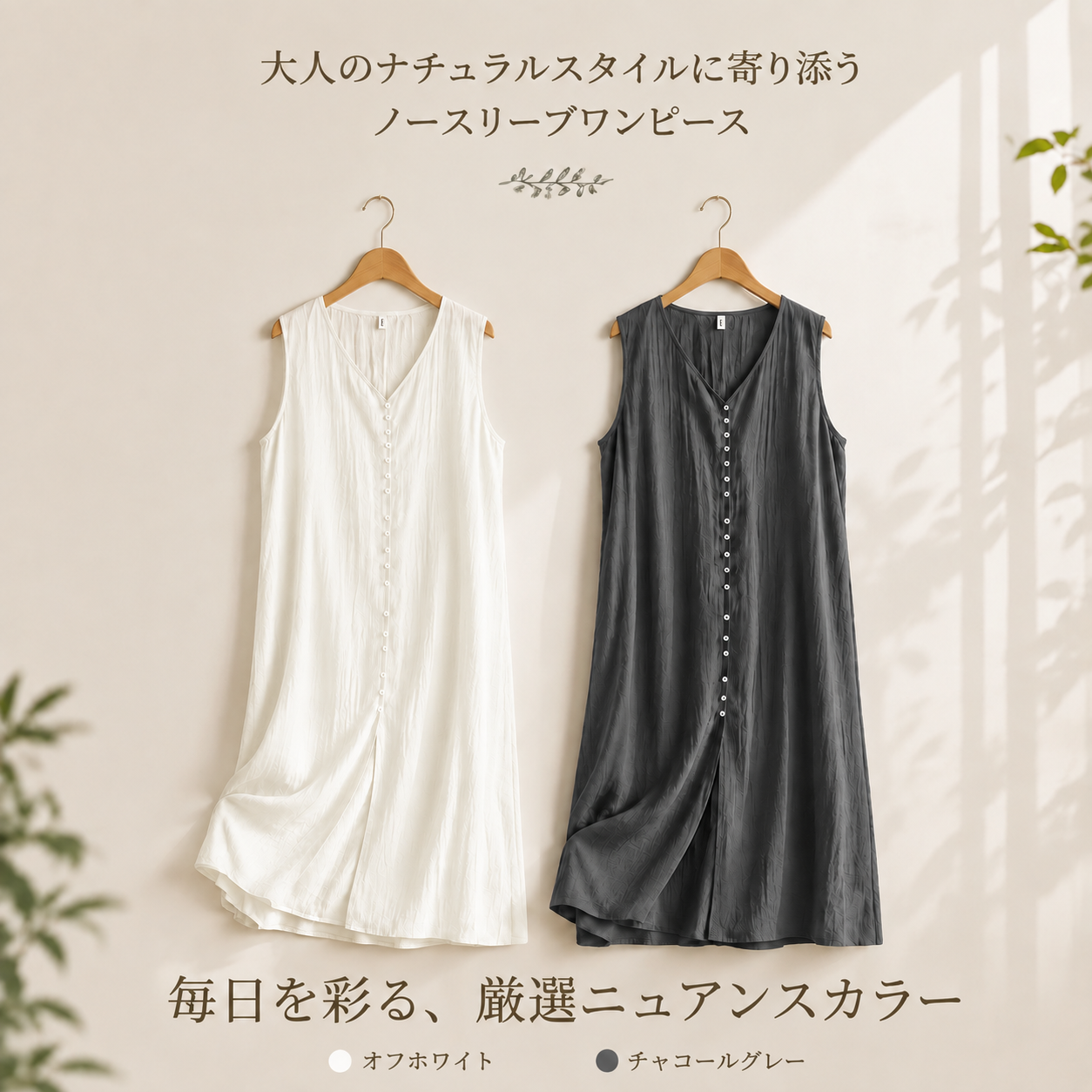 文芸風ウォッシュリネンコットンゆったりベストドレス