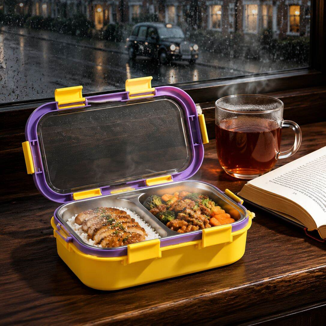Portable Stainless Steel Insulated Lunch Box with Compartments, Ideal for Meal Prep