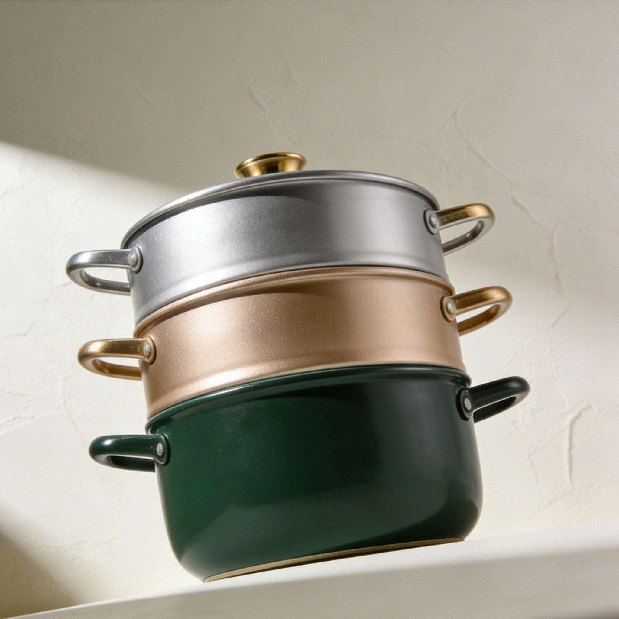 Multi-layer steamer pot for vegetables and seafood