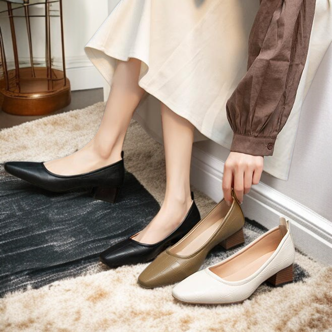 블랙 빅 사이즈 스틸레토 단화 여성 섹시 워킹화 굽 낮은 하이힐 단화 워크 섹시 굽 힐