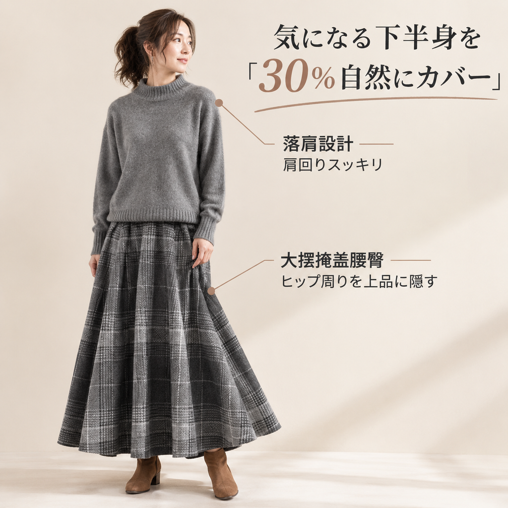日系春秋冬新作ハイネックセーター+スカート2点セット