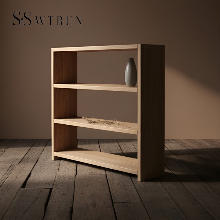 天然木素材の美しい木目が際立つ収納棚