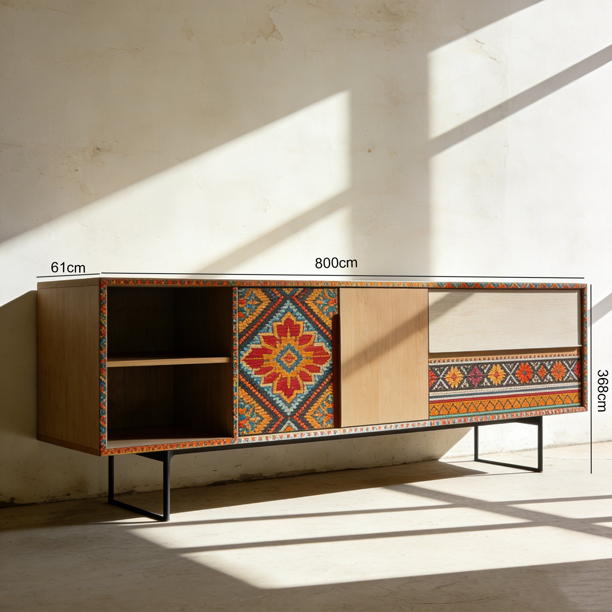 넉넉한 수납공간의 원목 거실장 내부