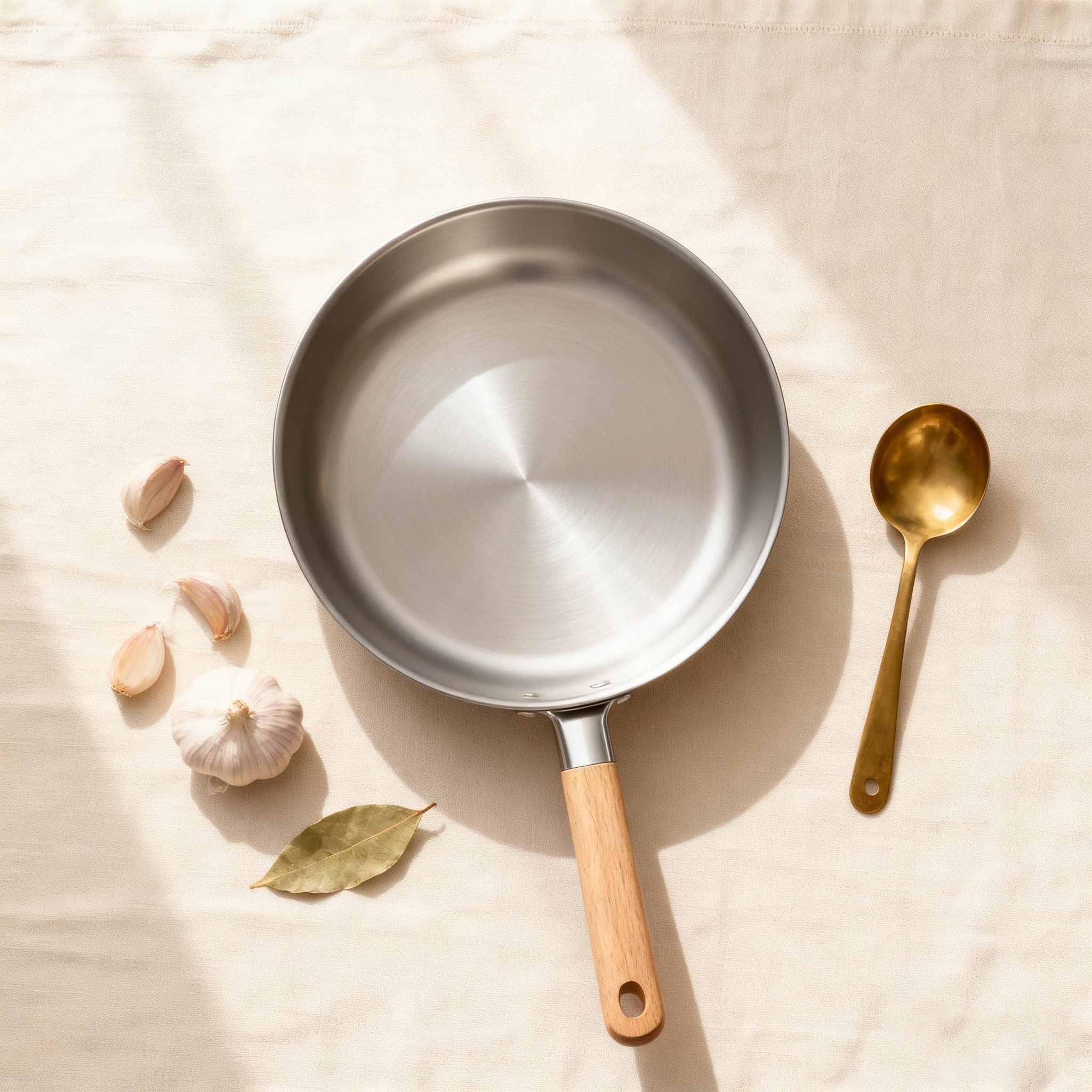 고급 스테인리스 스틸 프라이팬 전면 이미지