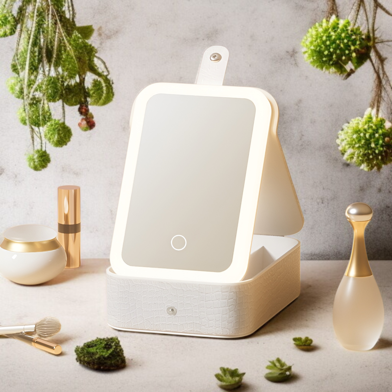 メイクボックス 鏡付き 化粧品収納ボックス コスメボックス 化粧ケース 3色ライト 無段階調光 コスメ収納ボックス 仕切り 化粧ポーチ 小型 通勤・出張・旅行用 機能的收納 大容量 衝撃吸収 化粧品収