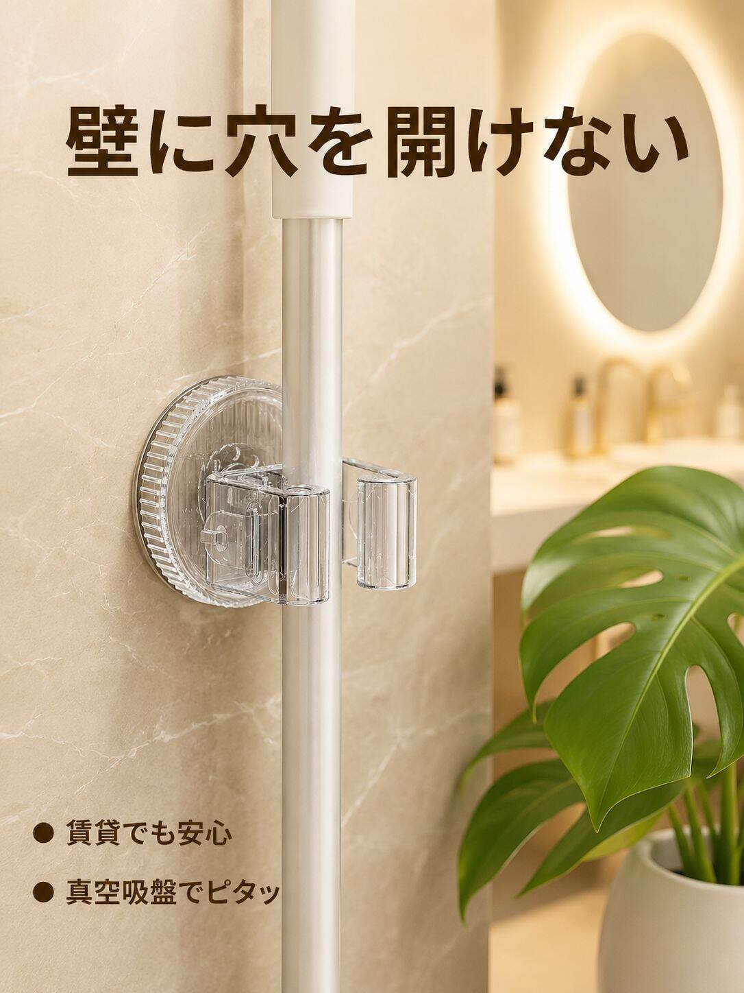穴あけ不要の滑り止めモップホルダー