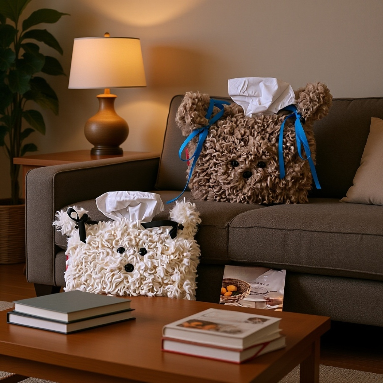 강아지 얼굴이 돋보이는 티슈 케이스 디테일