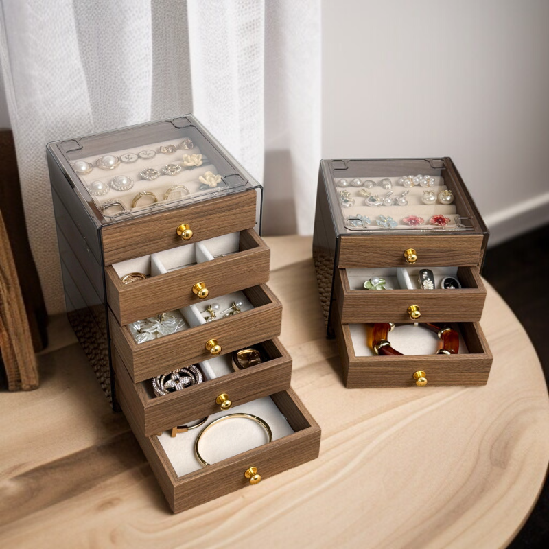Caja Organizadora de Joyas de Mano de Nogal, Multinivel