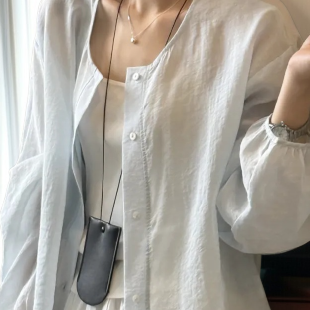 긴팔 벌룬소매 선블라우스 부드러운 카디건 블라우스 시스루 여름 얇은 텐셀 라운드 블라우스