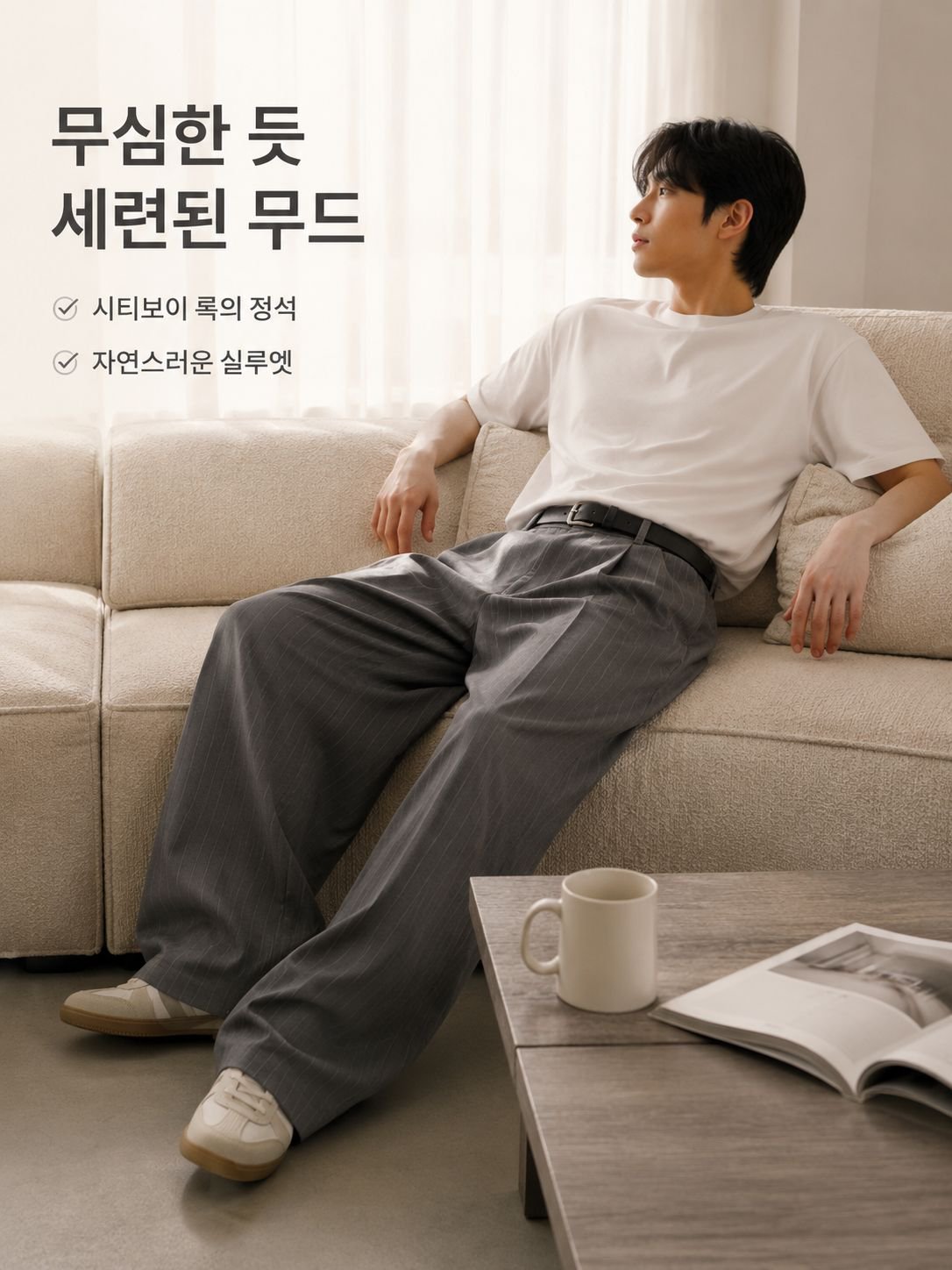 남성용 넓은 핏의 스트라이프 팬츠