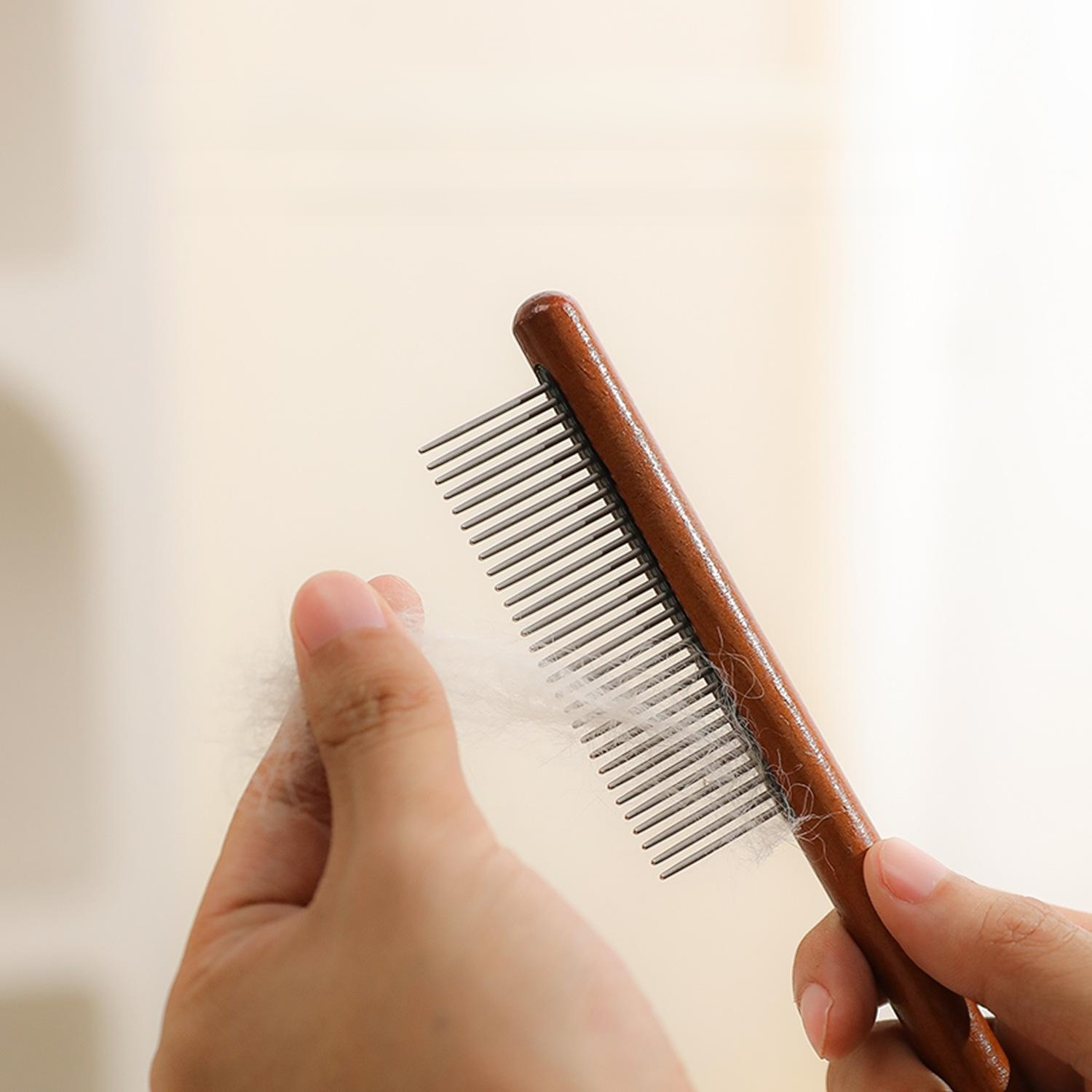 Pet Grooming Comb with Solid Wood Handle