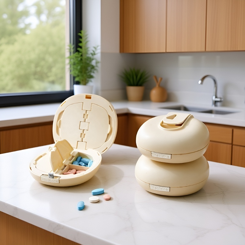 Kör alakú gyógyszertartó, hordozható rekeszes tároló