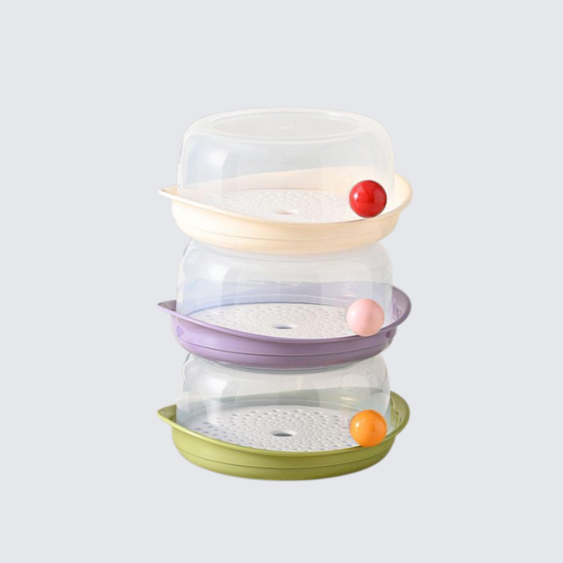 두꺼운 뚜껑이 있는 전자레인지 찜기