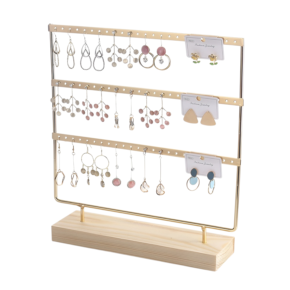 Jewelry display rack, solid wood and wrought iron earring holder, home earring storage, jewelry rack
