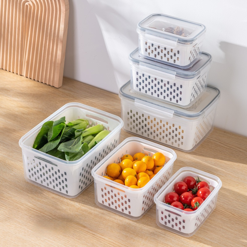  Transparent Plastic Food Storage Container – Kitchen Sealed Drainage Box