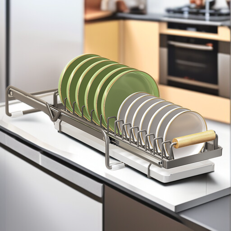 Kitchen Plate and Bowl Organizer, Adjustable Non-Slip Dish Rack