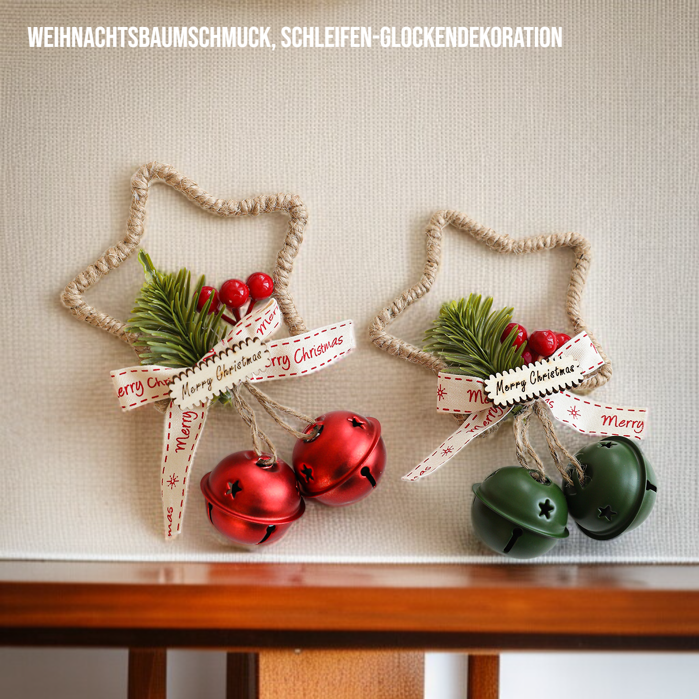 Weihnachtliche Stern-Glocke Türanhänger Dekoration mit Schleife für Weihnachtsbaum