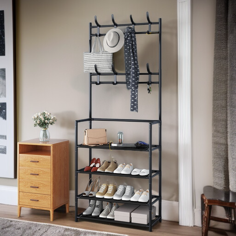 رف ملابس ورف تخزين أرضي متعدد الوظائف بتصميم بسيط
