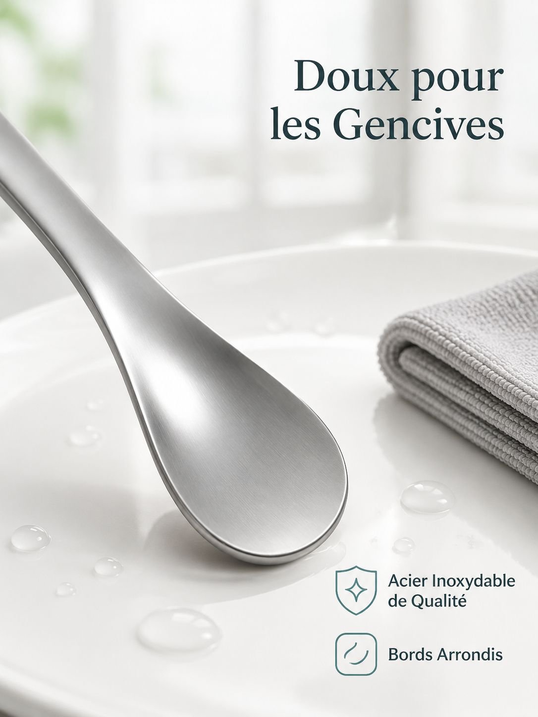 Cuillère en acier inoxydable pour bébé, embouts doux et durs, manches en silicone