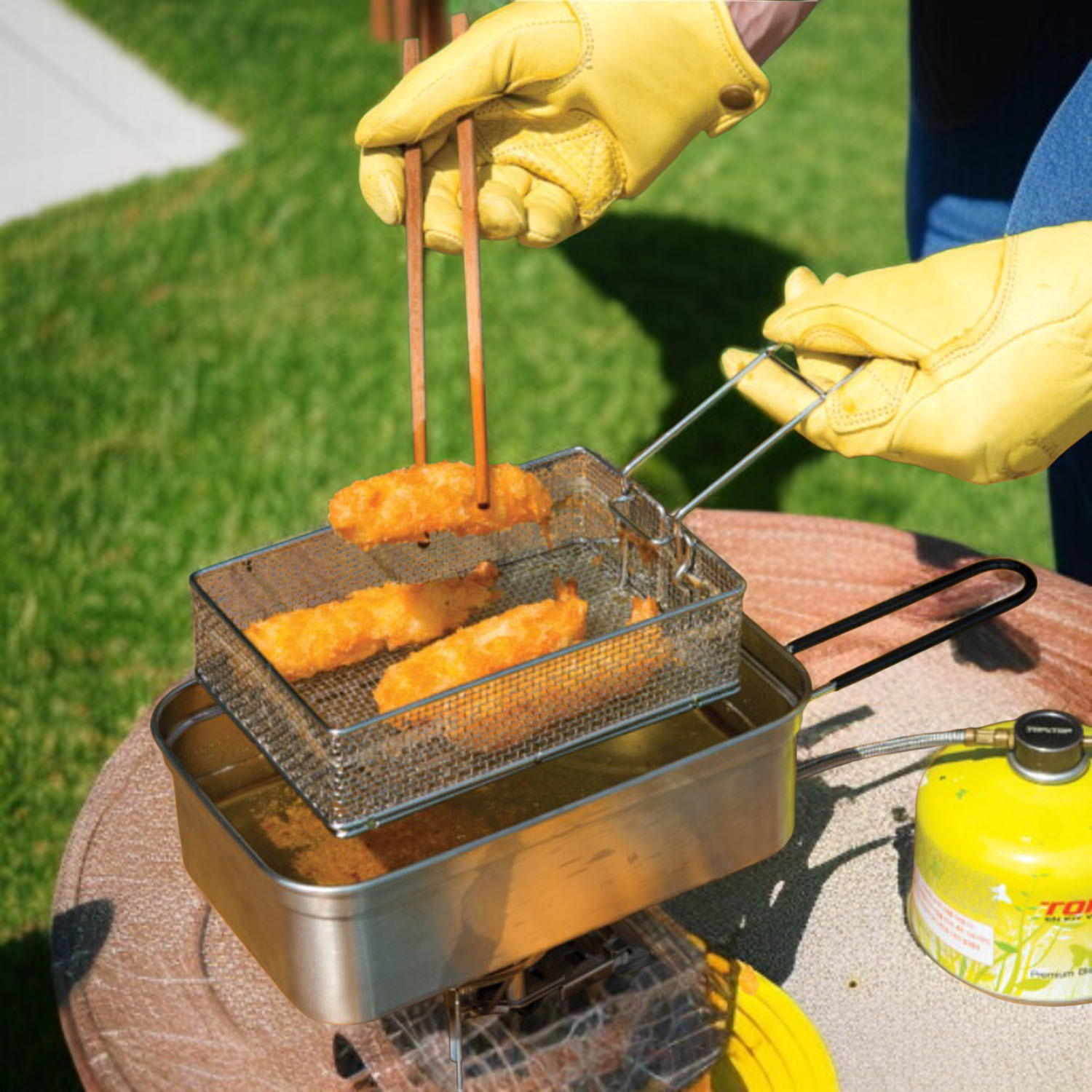 Faltbarer Edelstahl-Frittierkorb für Outdoor-Küche