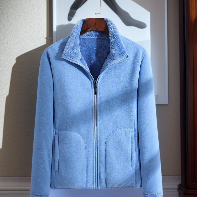 秋冬用の裏起毛厚手ジャンパー・カーディガン・フード付きコート・コーラル両面コート