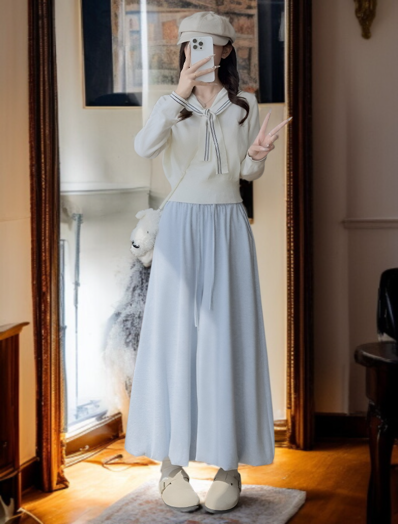 여성용 하이웨이스트 스커트팬츠 코디 예시