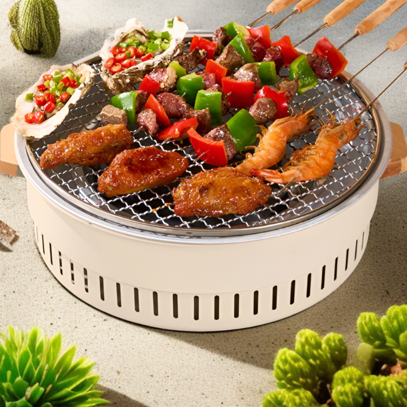 アウトドア炭火焼きグリル 囲炉裏式煮茶 焼き火用セット 家庭用