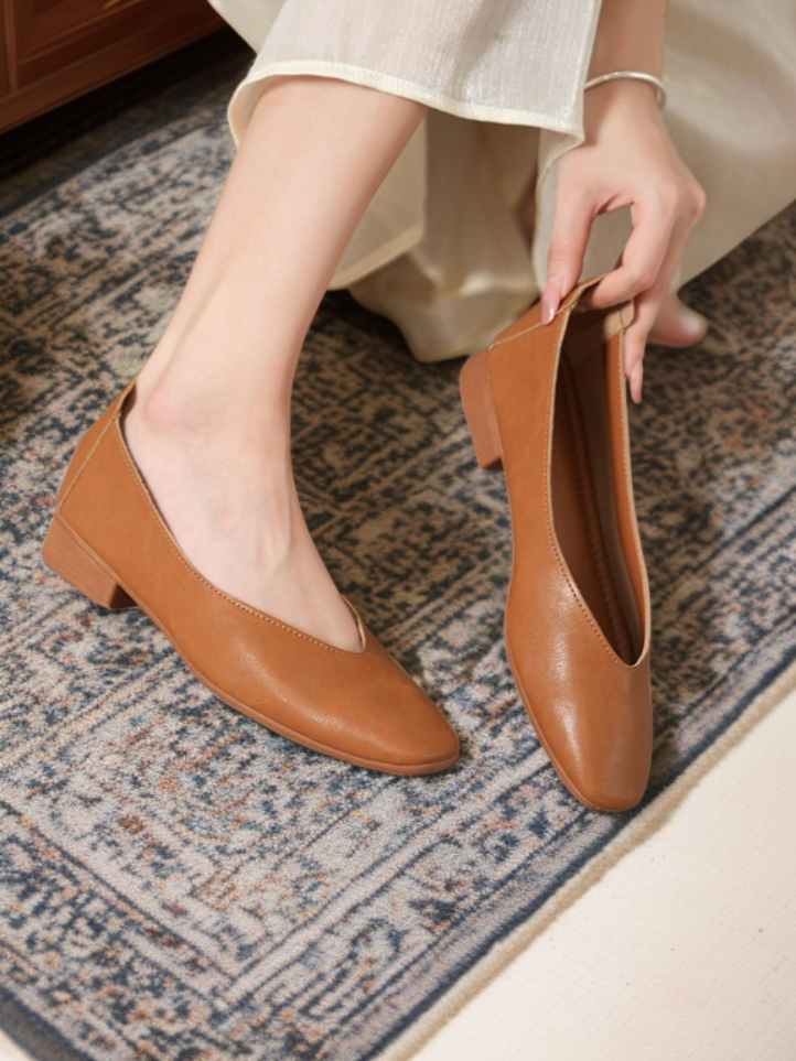 여성 소프트 스퀘어 펌프스 편안한 통풍 백배 출근 단화 플랫 발에 닳지 않는 여성 단화 소프트 코튼 굽 낮은 단화