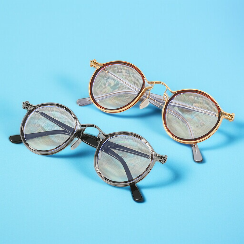 スイープブラックストームメガネレトロラウンドフレームアンチブルーメガネプレートメガネフレーム近視光学ミラーフラットミラー