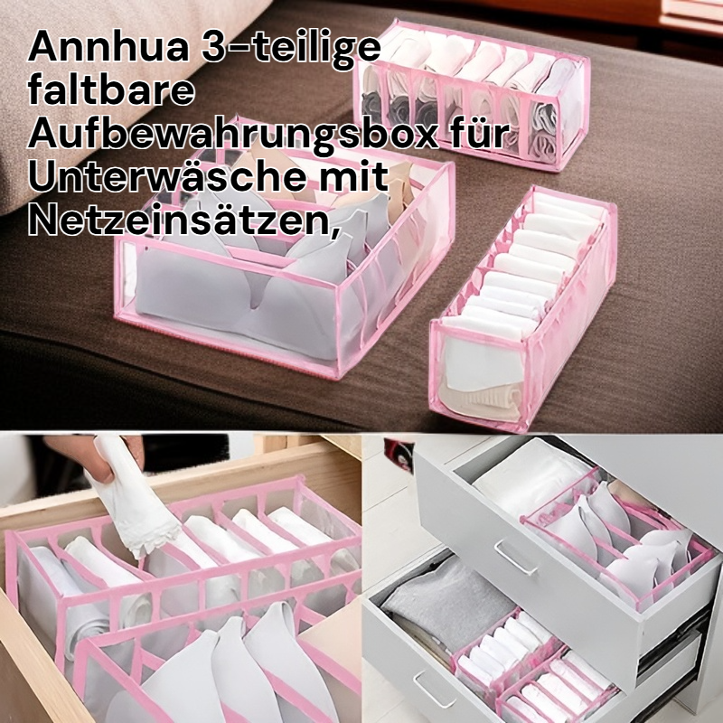Annhua Schubladen Organizer für Unterwäsche und Socken, Formstabil, Faltbar, 3er-Set, Pink