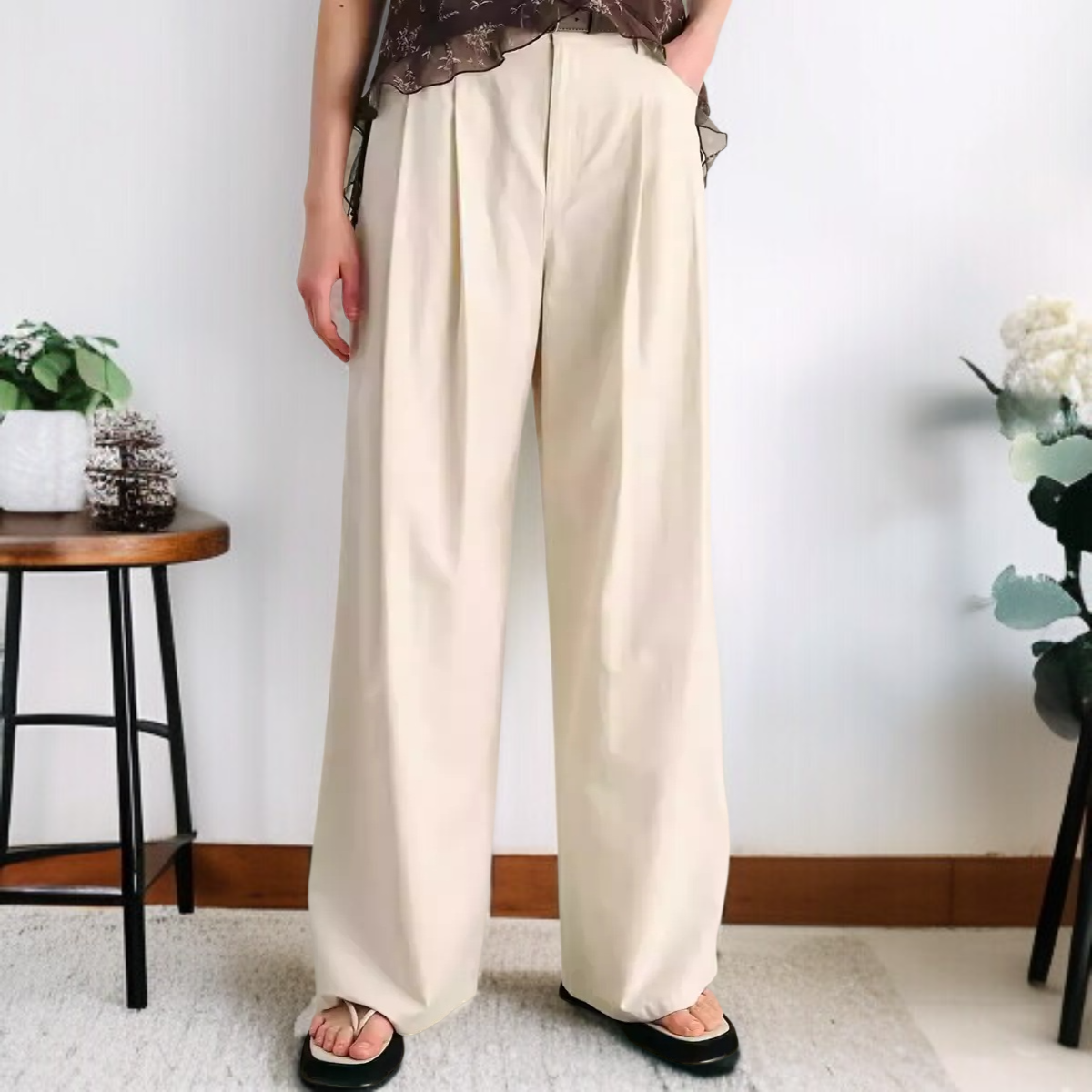여성 통근 처짐 와이드 팬츠 정장바지 여 슬림 캐주얼 일자 팬츠 와이드 팬츠 여성 캐주얼 처짐 정장바지