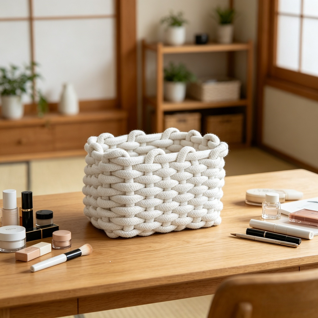 Panier de rangement en coton tressé style japonais pour bureau