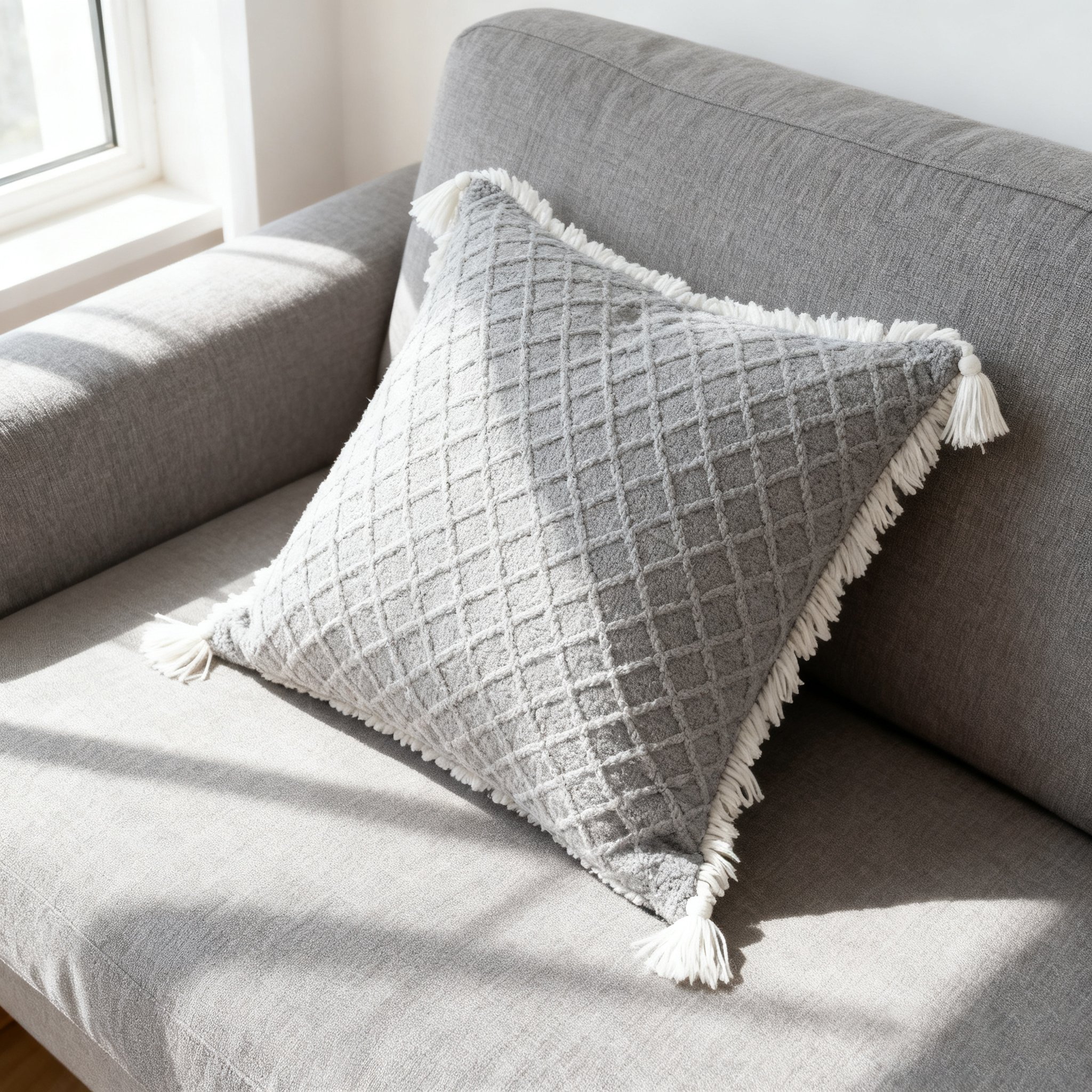 다양한 컬러의 뜨개질 베개