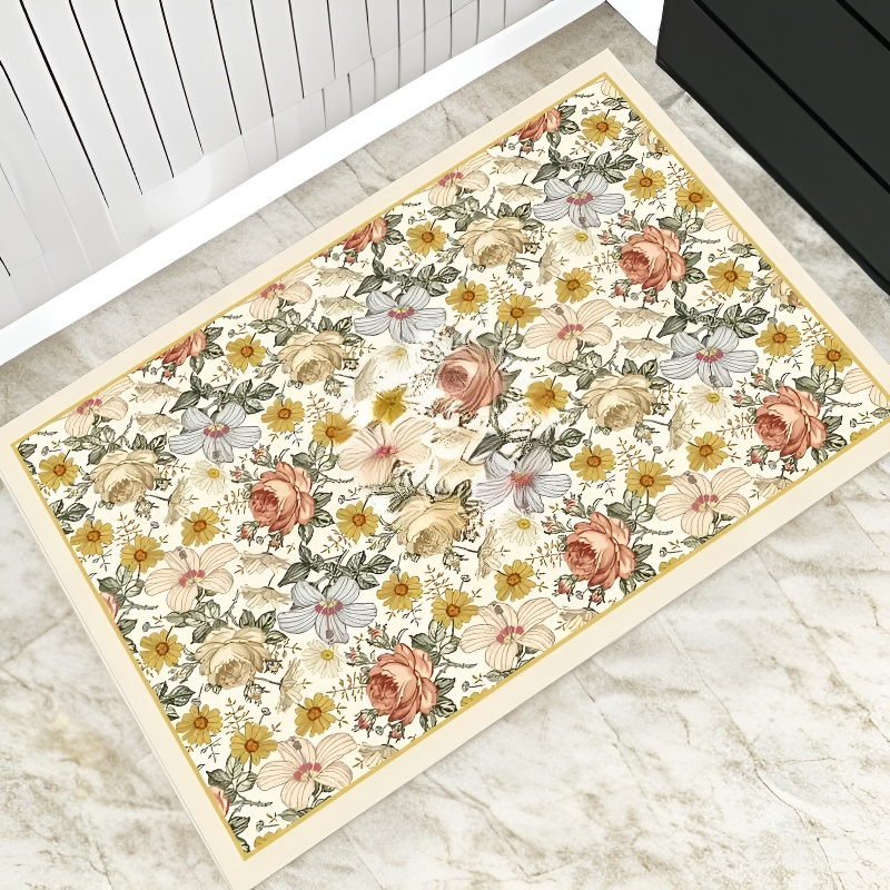 Quick Dry Diatomaceous Earth Non-slip Mat Floral Kitchen Bathroom Dual Use Washable Oval