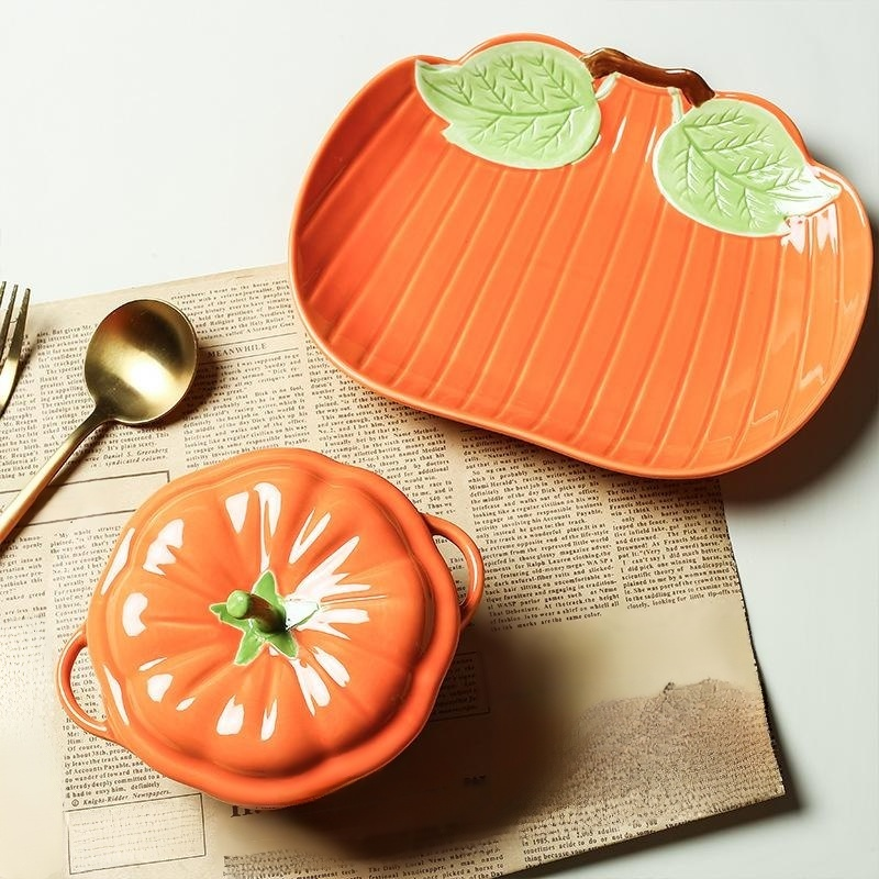 Pumpkin-Shaped Ceramic Double-Handled Bowl