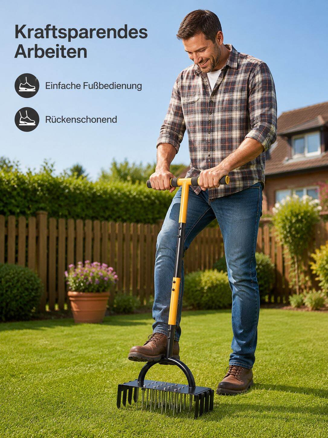 Rasen-Belüfter mit Kohlenstoffstahl, Handlauf-Design, geeignet für Garten und Rasen