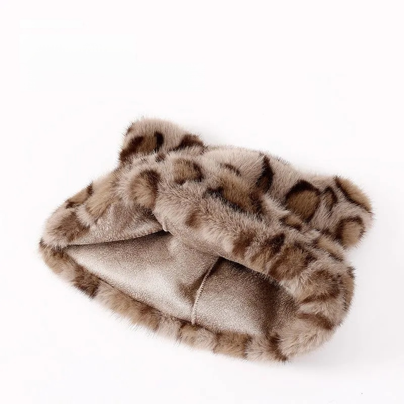 Thick Plush Leopard Print Bear Ear Warm Hat