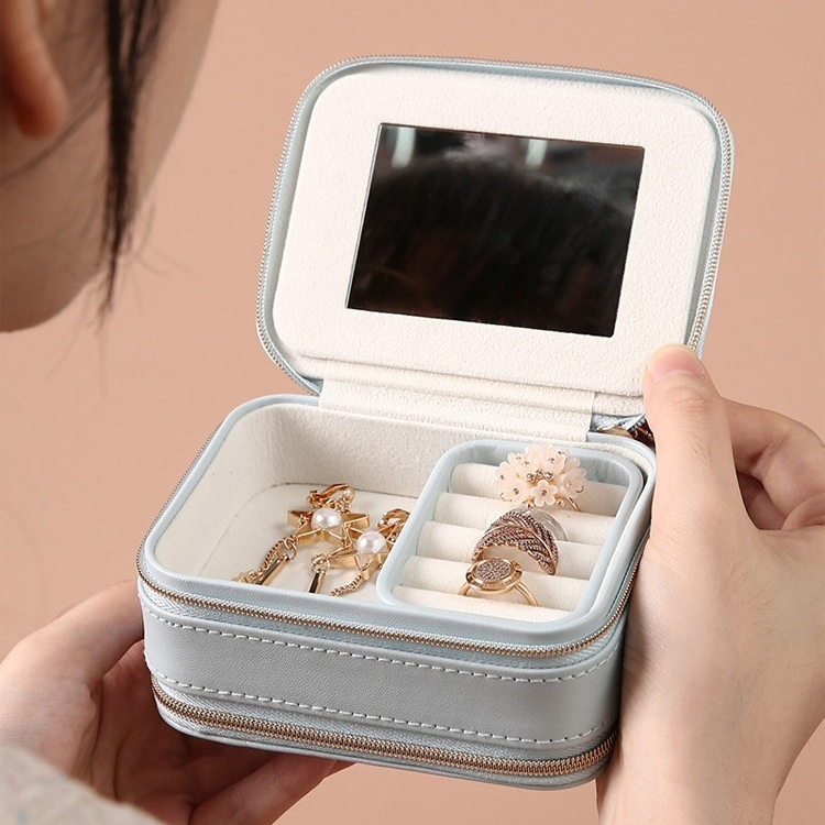 シンプルなファスナー付きレザー製ジュエリーボックス、携帯用ネックレス・イヤリング収納バッグ、口紅収納ボックス