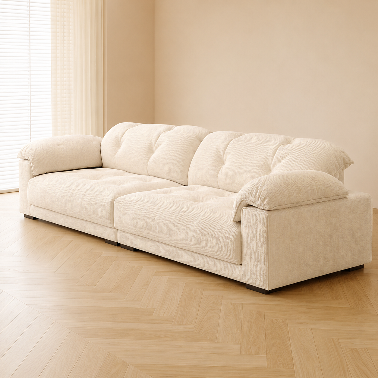 Cremefarbenes Wolkensofa mit weicher Polsterung im modernen Wohnzimmer