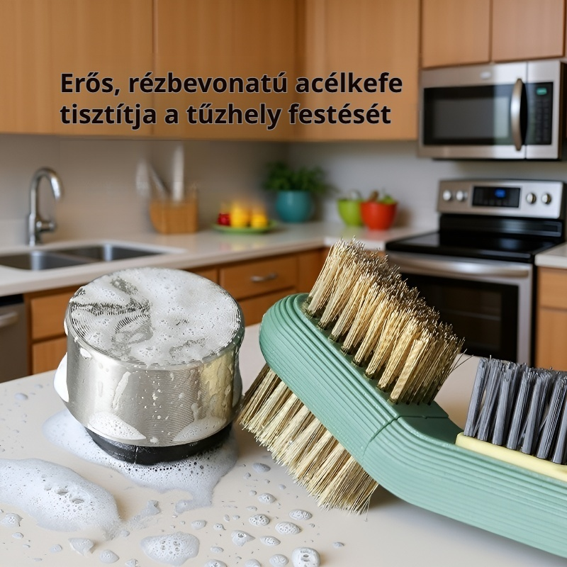 Konyhai főzőlap tisztító kefe spatulával, zsíroldó háztartási tisztítókefe