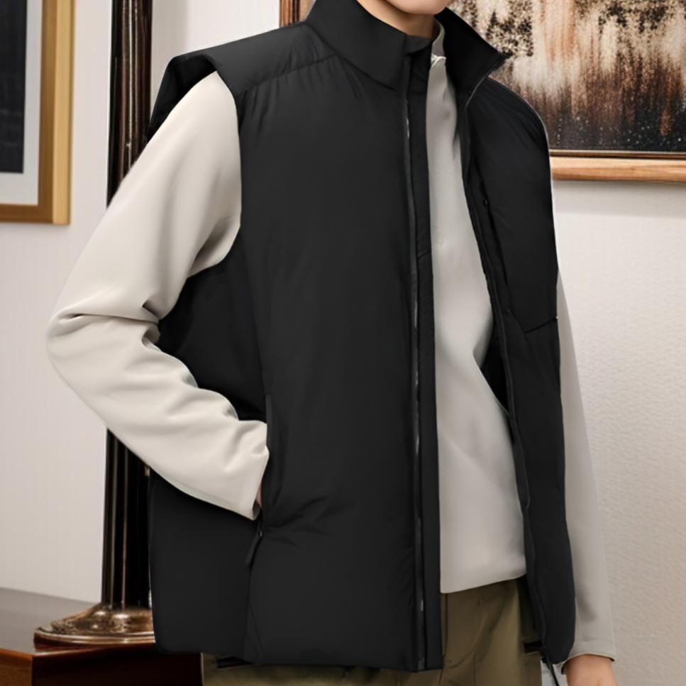 メンズスタンドカラーダウンベスト、厚手のダウンベスト、防風、防水、保温、帯電防止加工、高品質のホワイトダックダウン使用、軽量。