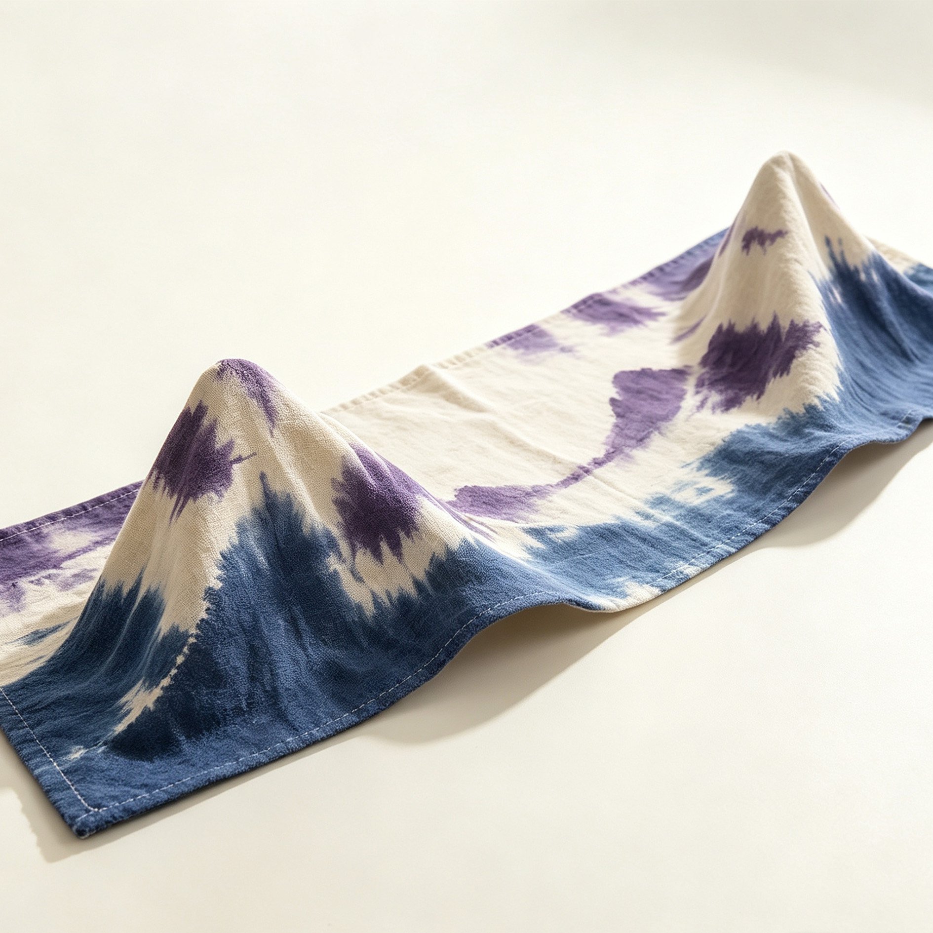 Landscape Tie-Dye Fabric Table Runner on wooden dining table